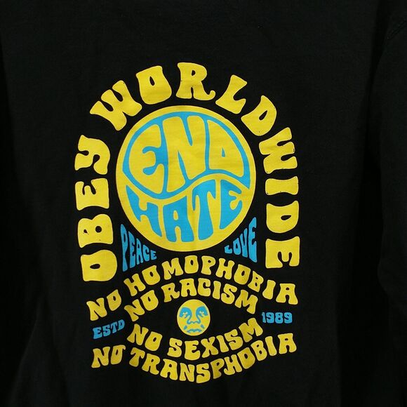 Obey Worldwide Men's End Hate Pullover Graphic Hoodie Sweatshirt Black Large - Picture 8 of 14